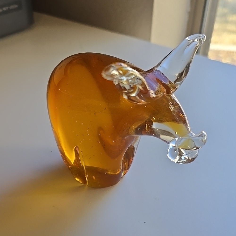 Orange Amber Glass Bull Figurine